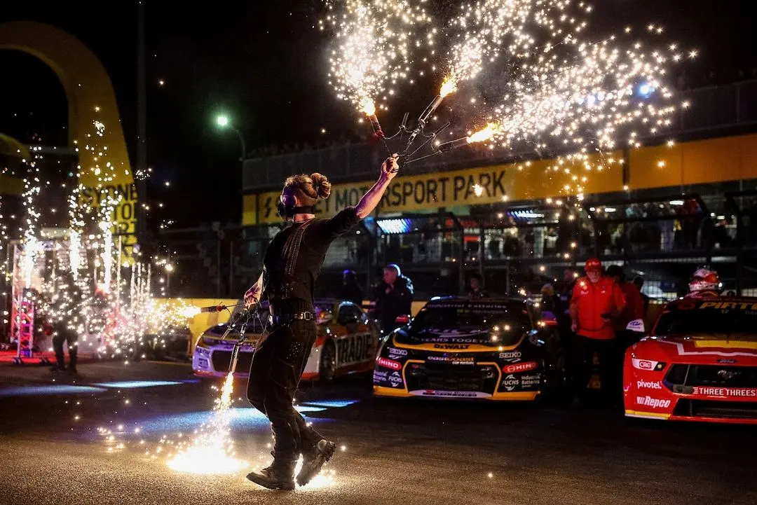 Flux SFX performer with fire effects